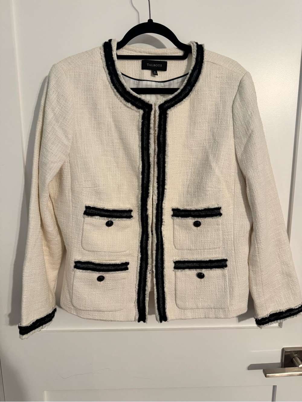 Talbots New NWOT Provence Tweed Jacket Blazer Cream Black 16 Coco Style